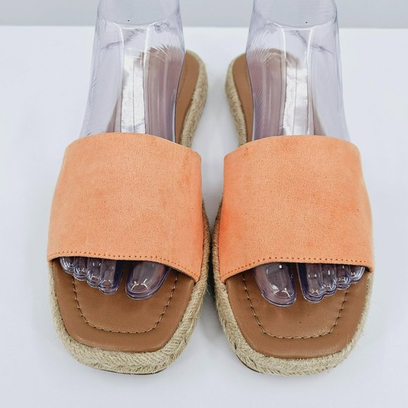 Universal Thread Maren Sandals 10 Orange Tan Square Toe Espadrille Slide Flat - Picture 5 of 13
